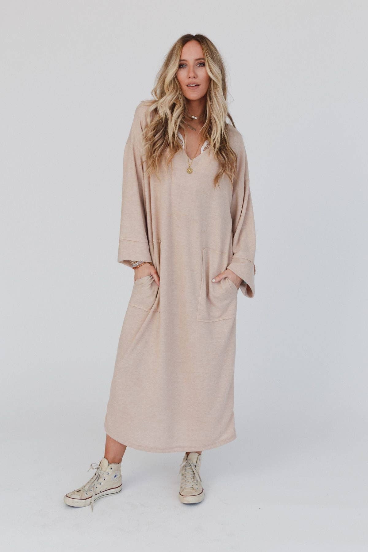 remi long sleeve gathered maxi dress remi long sleeve maxi dress | tan